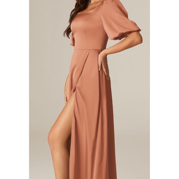 AW BRIDAL 4 S Raw Sienna Copper Etta Satin Bridesmaid Party Maxi Dress NEW B112 - Picture 2 of 10